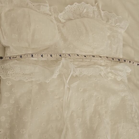 Sunfere Eyelet Embroidery Spaghetti Straps Maxi Dress With Back Slit Large White - Picture 12 of 16